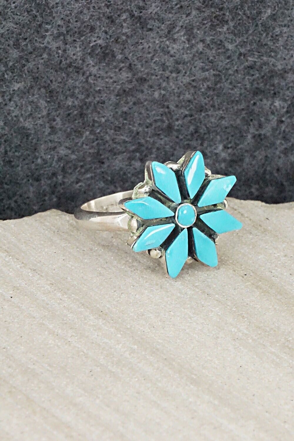 Turquoise & Sterling Silver Ring - Rose Kanteena - Size 6.75