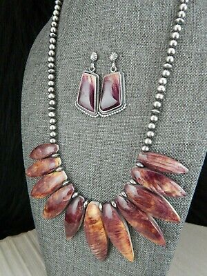 Spiny Oyster & Sterling Silver Necklace and Earrings Set - Louise Joe - Navajo - High Lonesome Trading