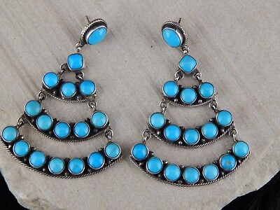 Navajo Turquoise & Sterling Silver Earrings  - P. Johnson - High Lonesome Trading