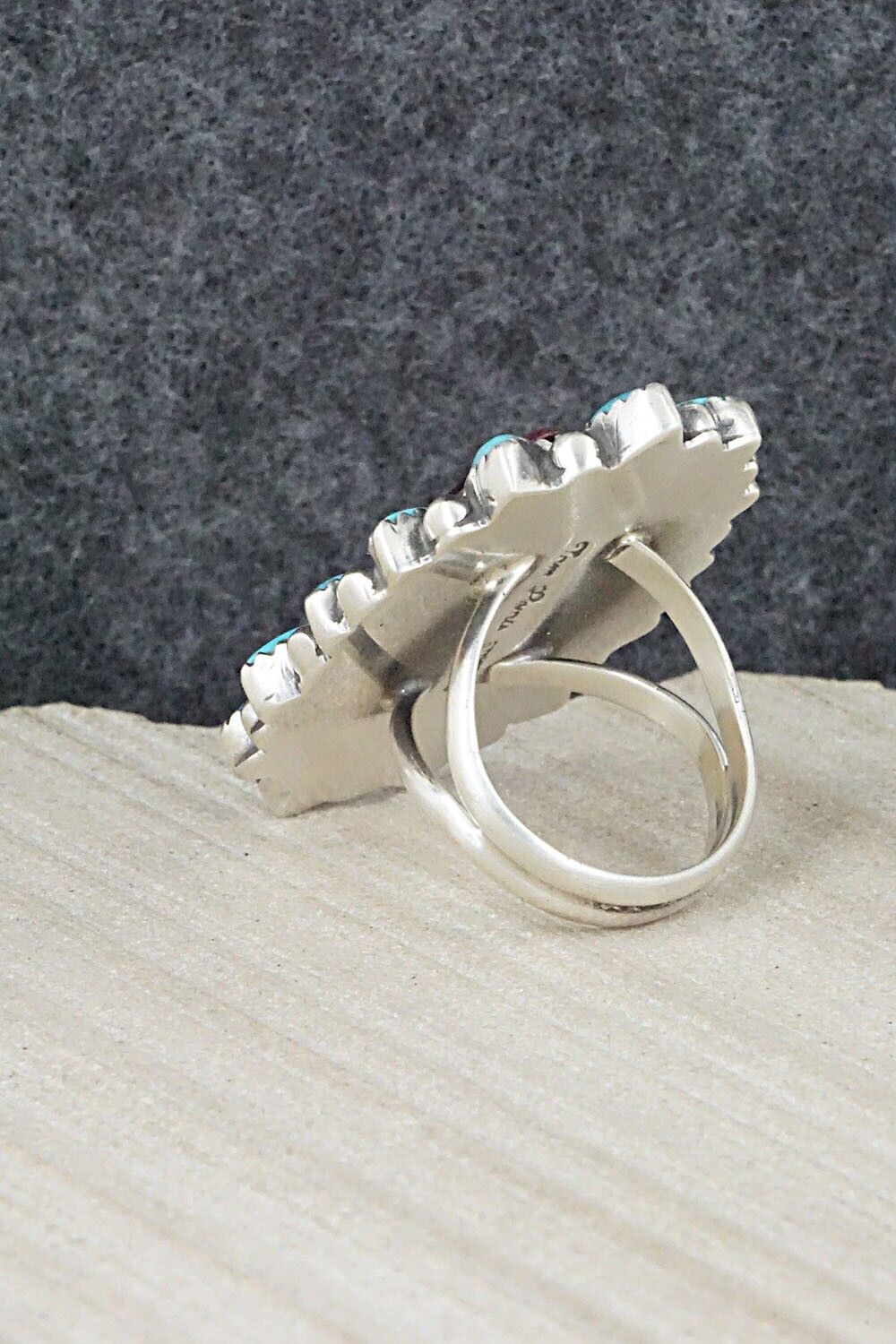 Turquoise, Spiny Oyster & Sterling Silver Ring - Tom Lewis - Size 6.5