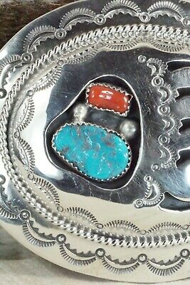 Turquoise, Coral & Sterling Silver Belt Buckle - Wilbert Muskett Sr. - High Lonesome Trading