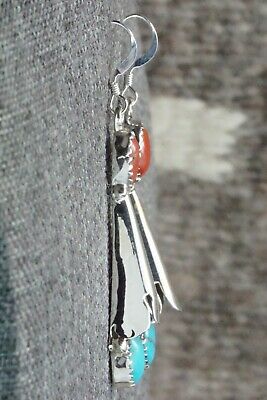 Coral, Turquoise & Sterling Silver Earrings - Roger Pino
