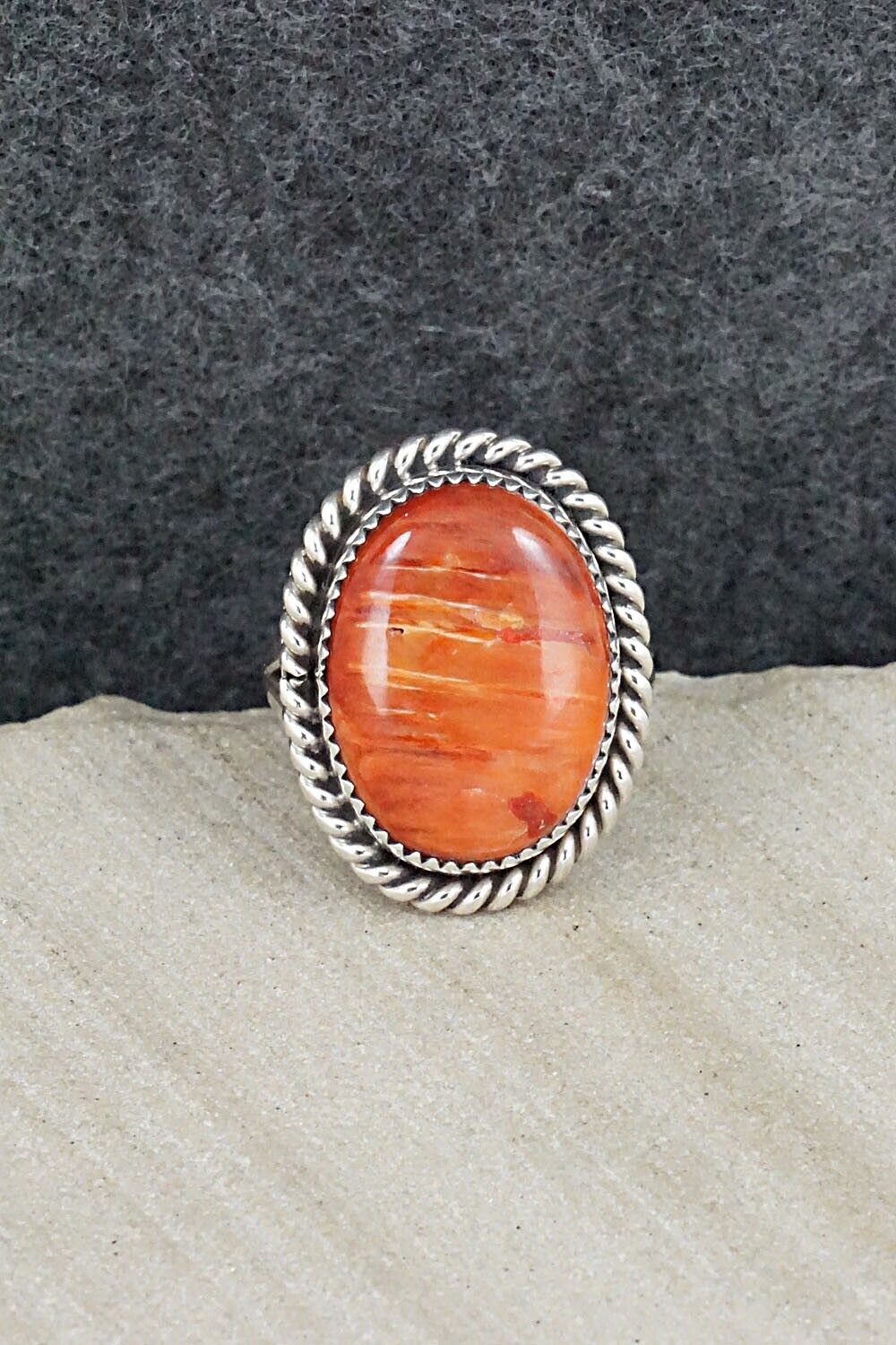 Spiny Oyster & Sterling Silver Ring - Benjamin Martinez - Size 7