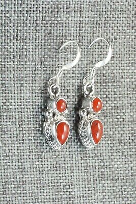 Coral & Sterling Silver Earrings - Isabelle Yazzie