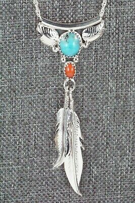 Turquoise, Coral & Sterling Silver Necklace - Sharon McCarthy