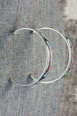 Multi Stone Inlay & Sterling Silver Hoop Earrings - Phil Weahkee - High Lonesome Trading