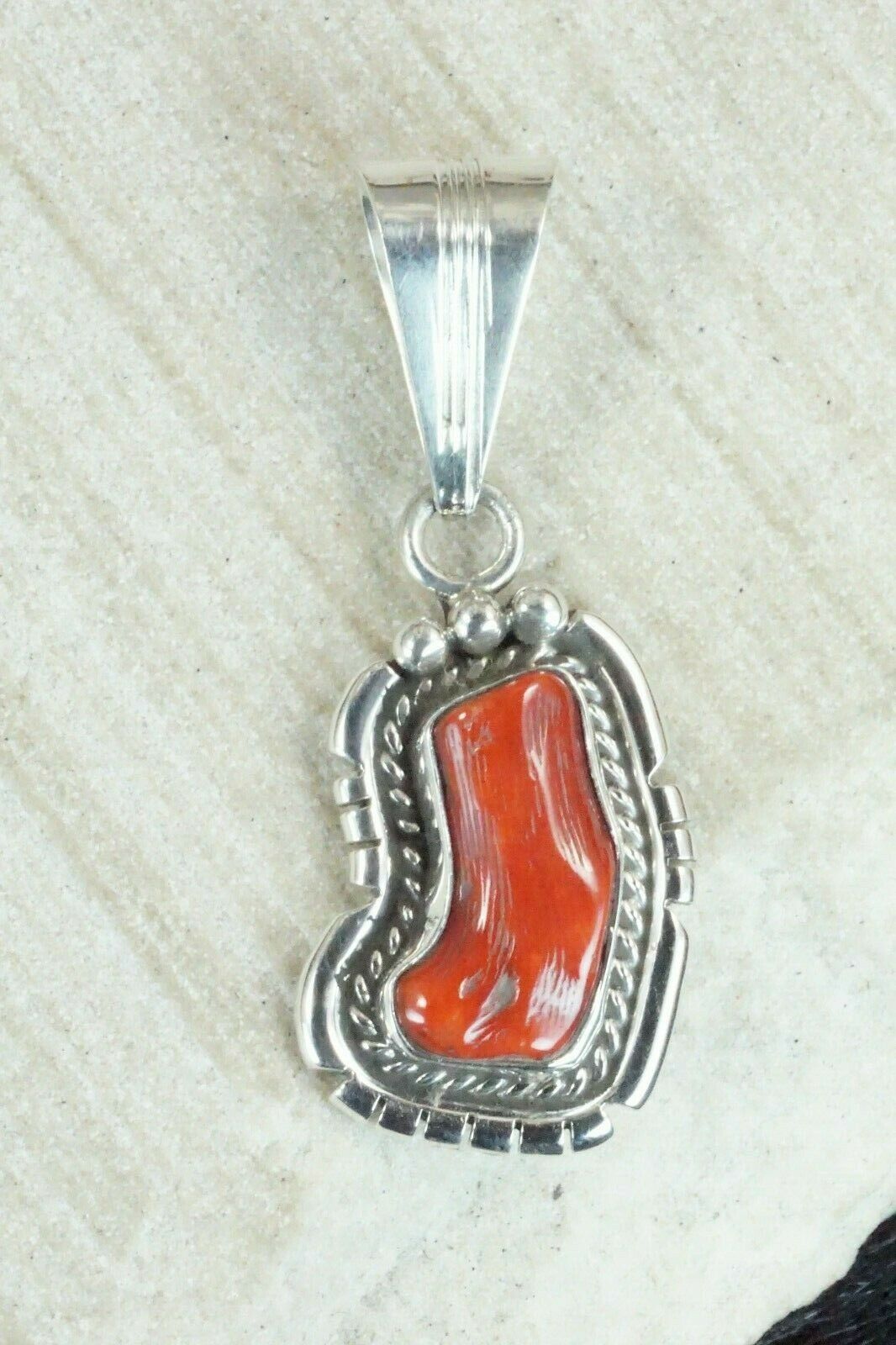 Coral & Sterling Silver Pendant - Samuel Yellowhair