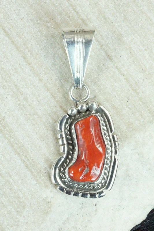 Coral & Sterling Silver Pendant - Samuel Yellowhair