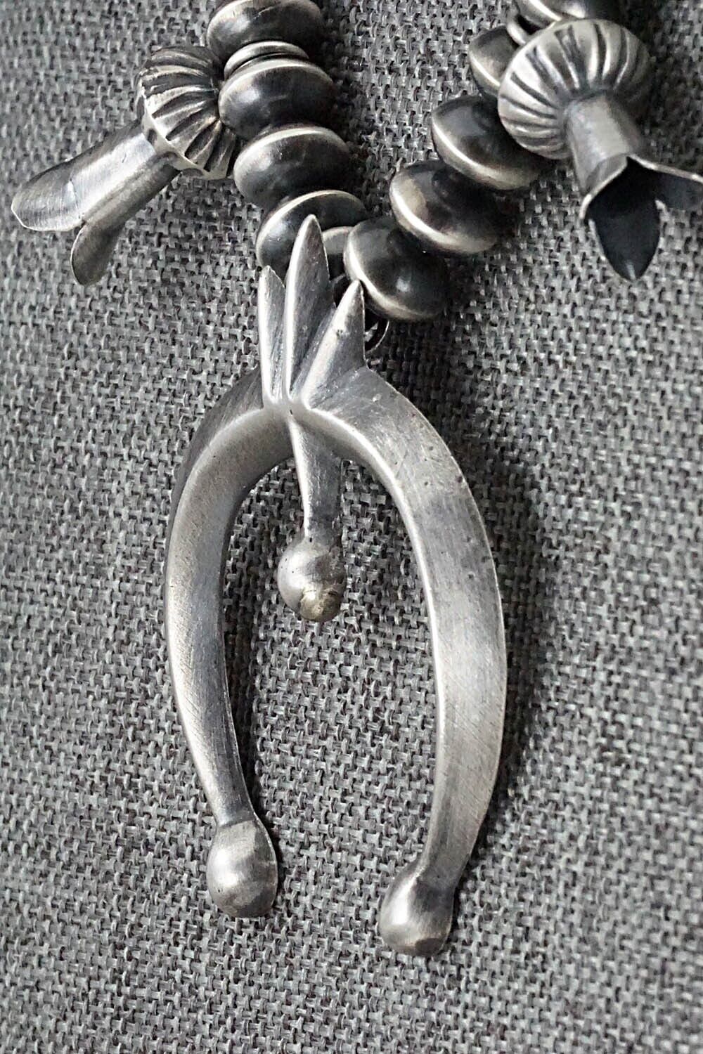 Sterling Silver Navajo Pearl Squash Blossom Necklace - Presley Haley
