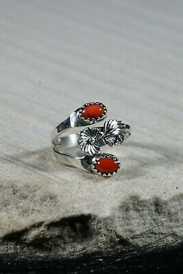Navajo Coral and Sterling Silver Ring - Roger Pino - Size 7.5 - High Lonesome Trading
