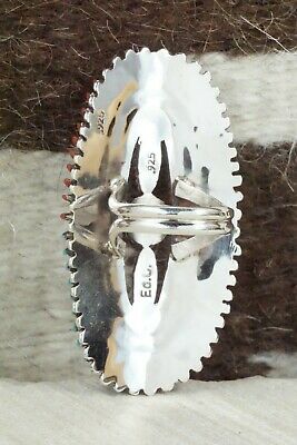 Turquoise, Coral and Sterling Silver Ring - Edmund Cooeyate - Size 7.5