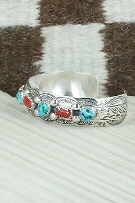 Turquoise, Coral & Sterling Silver Bracelet - Grace Silver
