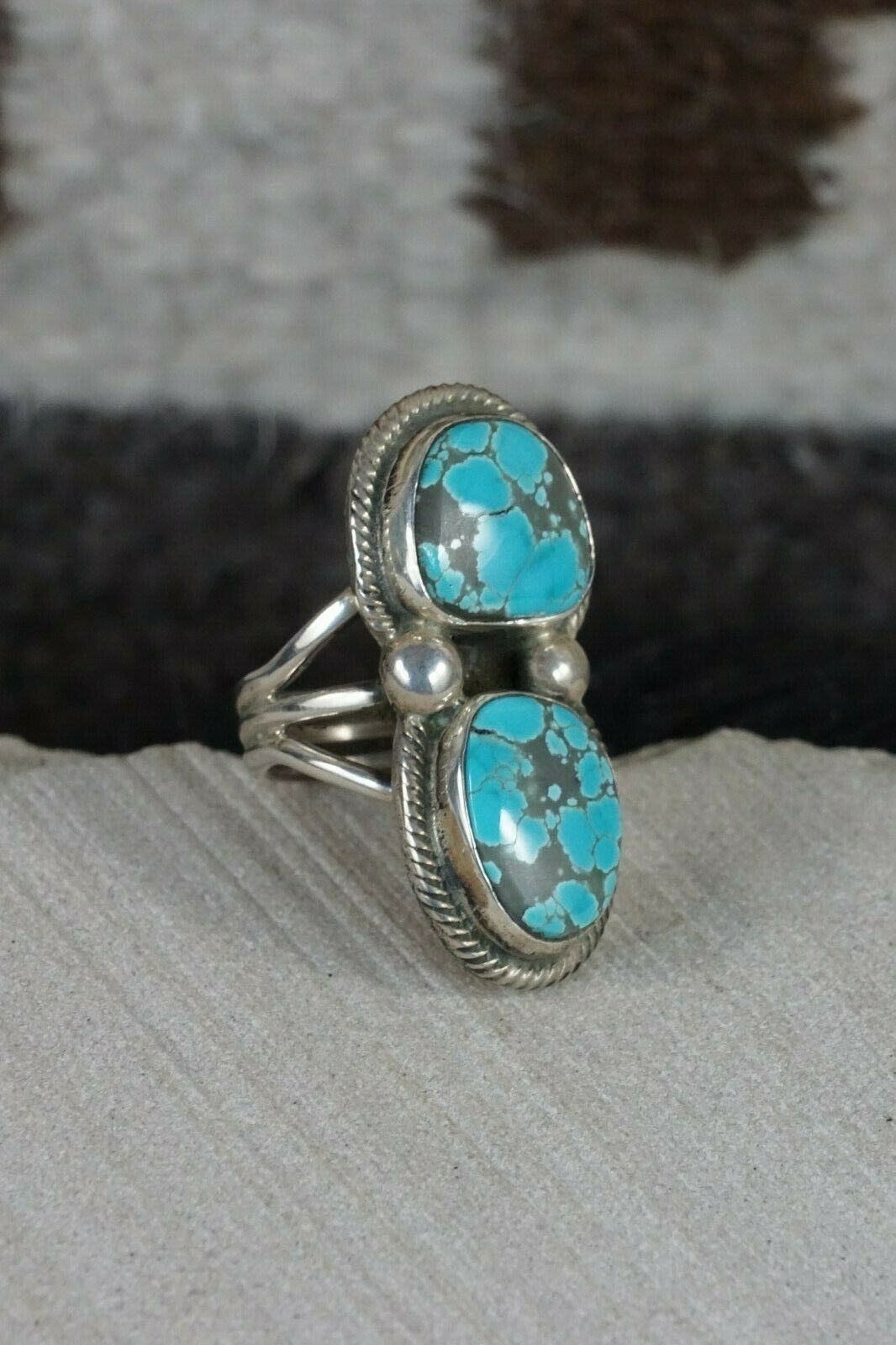 Navajo Turquoise and Sterling Silver Ring - Rick Martinez - Size 9 - High Lonesome Trading