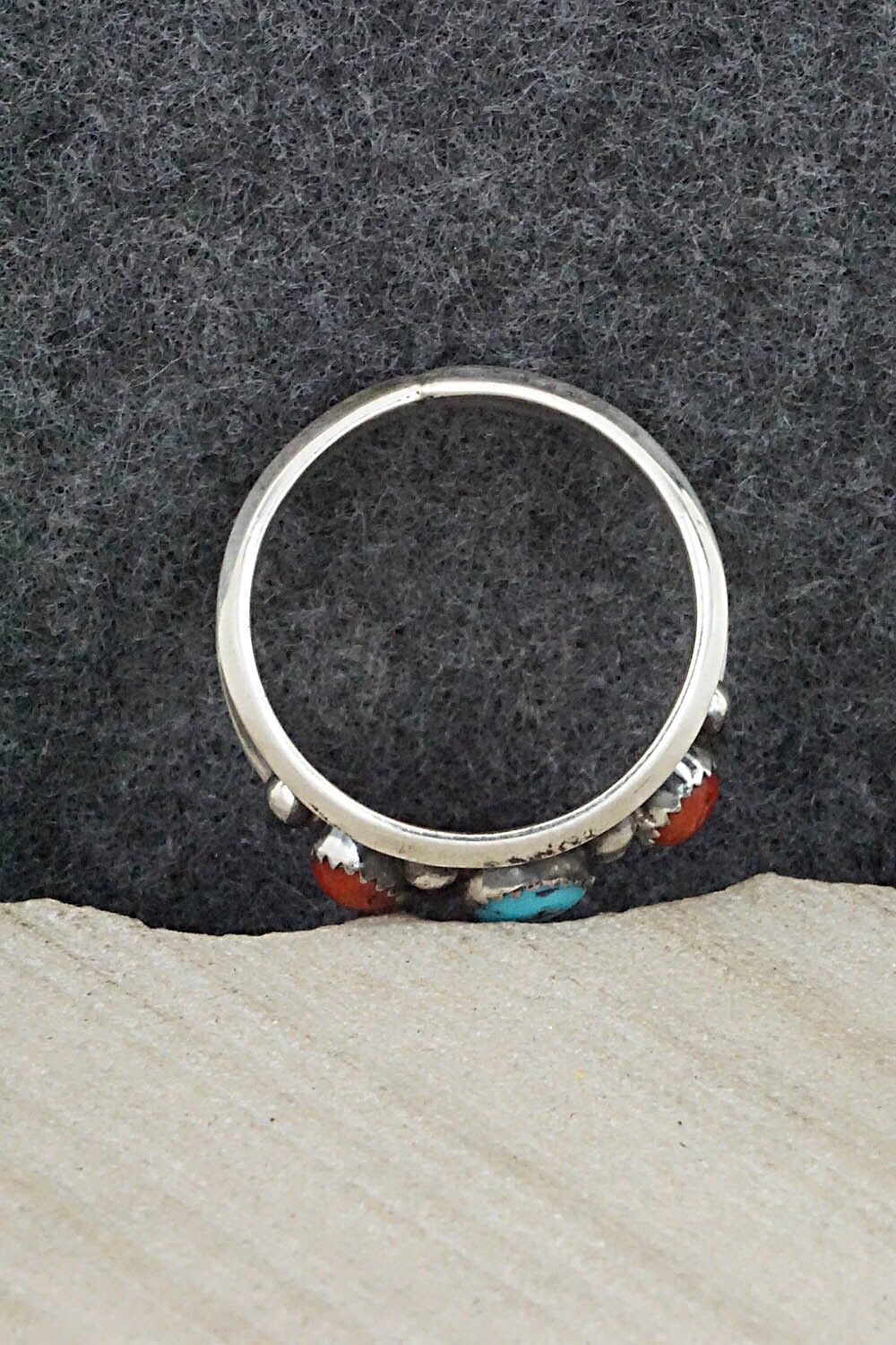 Turquoise, Coral & Sterling Silver Ring - Paul Largo - Size 13