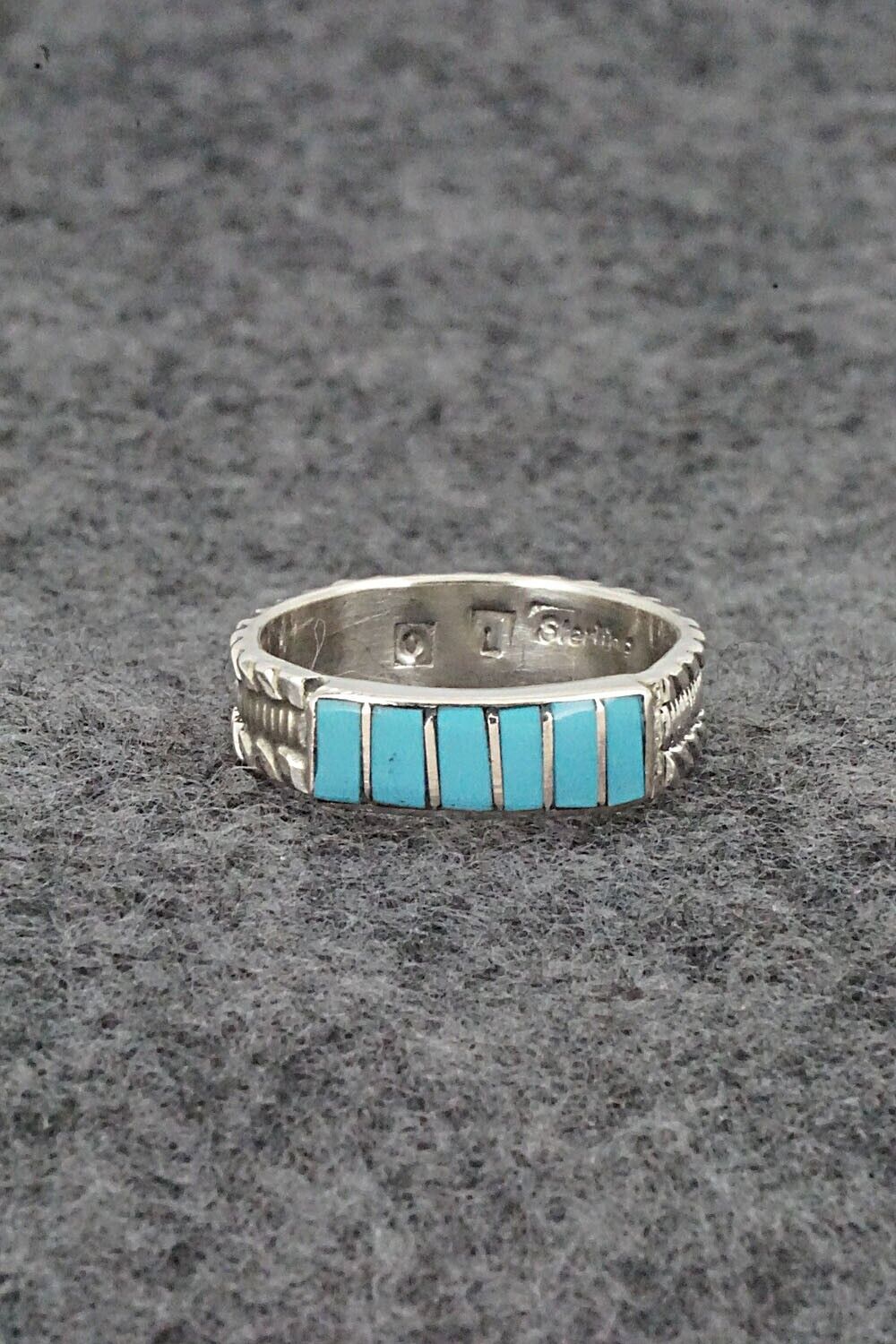 Turquoise & Sterling Silver Inlay Ring - Orlando Laweka - Size 7