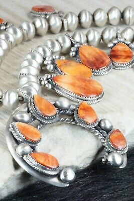Spiny Oyster & Sterling Silver Squash Blossom and Earrings - Selina Warner