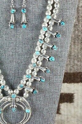 Turquoise & Sterling Silver Squash Blossom & Earrings - Phil Garcia