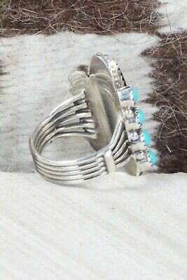 Onyx & Turquoise Ring - Navajo - Size 8.75