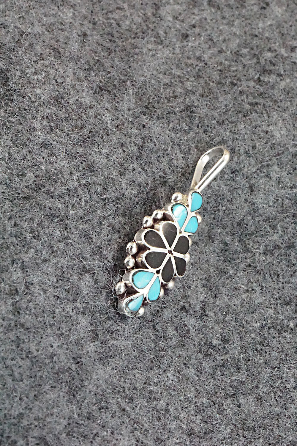 Turquoise, Onyx & Sterling Silver Inlay Pendant - Bernadette Hattie