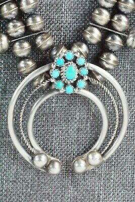 Turquoise & Sterling Silver Squash Blossom and Earrings - Leon Kirlie