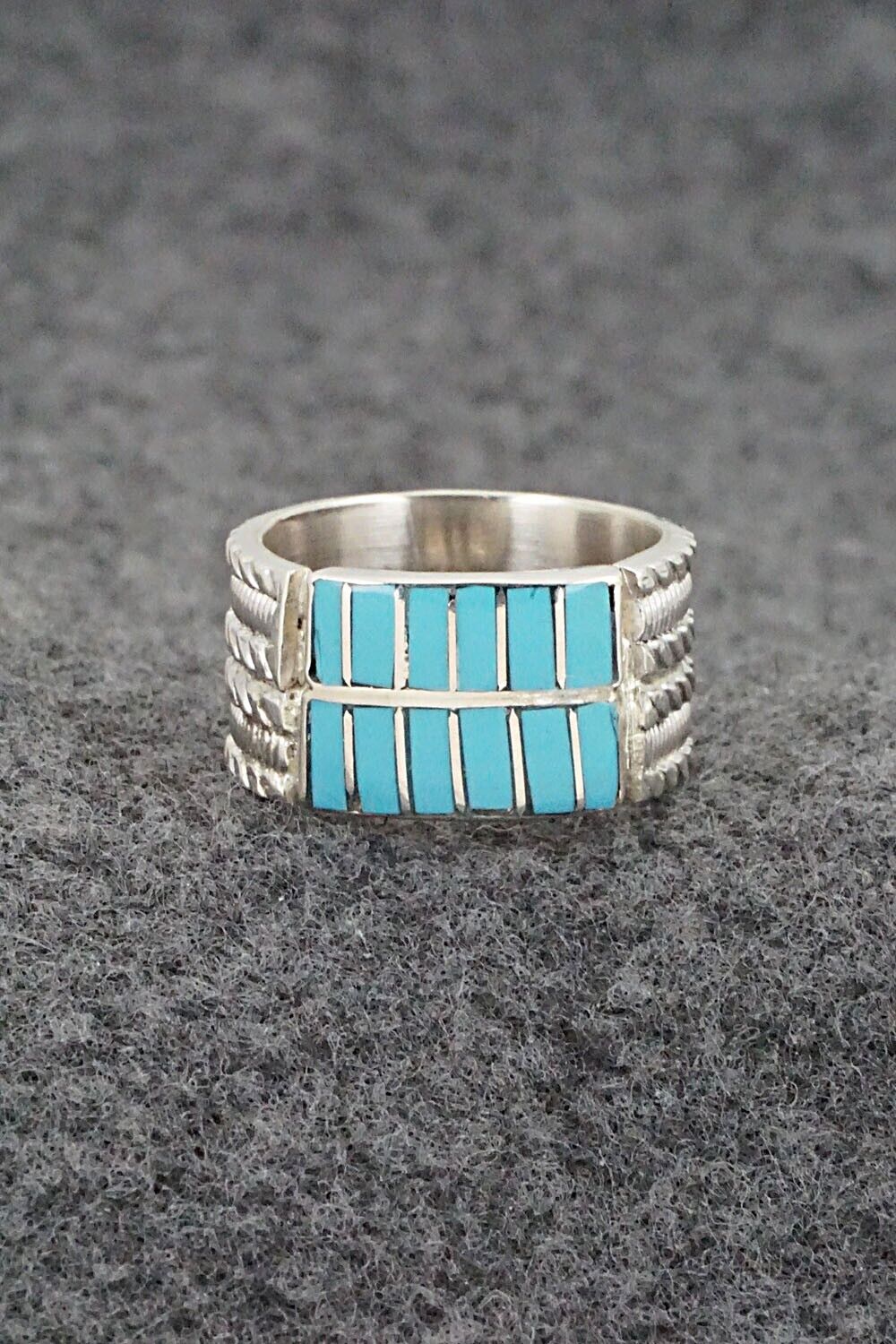 Turquoise & Sterling Silver Inlay Ring - Orlando Laweka - Size 6.5