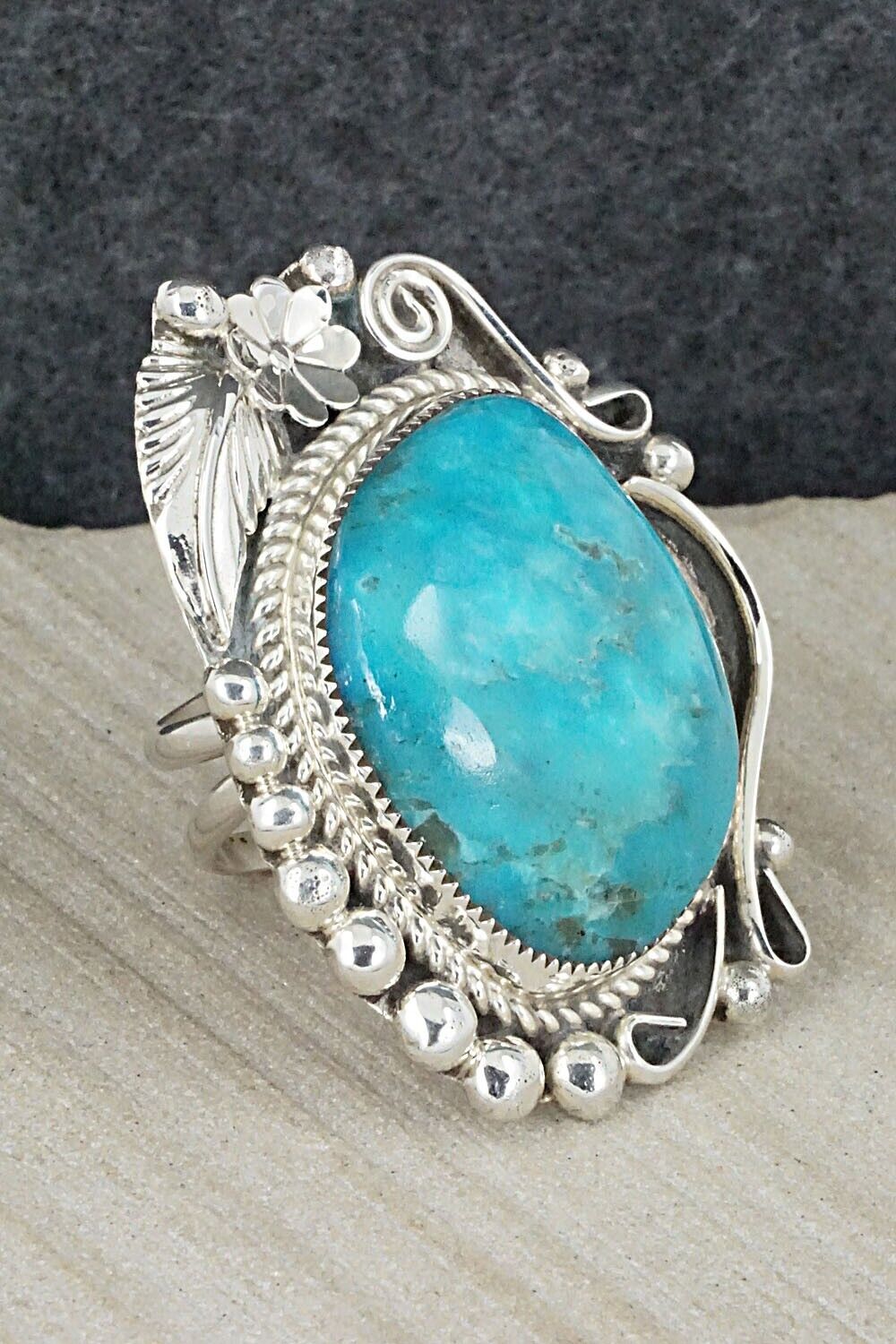 Turquoise and Sterling Silver Ring - Ray Nez - Size 7.5 (Adj.)