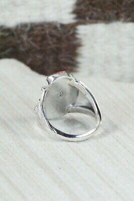 Navajo Turquoise, Coral & Sterling Silver Ring - Jeanette Saunders - Size 9.5 - High Lonesome Trading