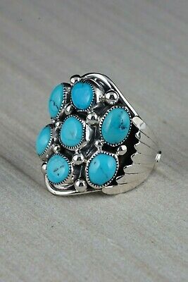 Navajo Turquoise Cluster and Sterling Silver Ring - Bobby Platero - Size 13.5 - High Lonesome Trading