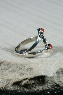 Navajo Coral and Sterling Silver Ring - Roger Pino - Size 7.5 - High Lonesome Trading