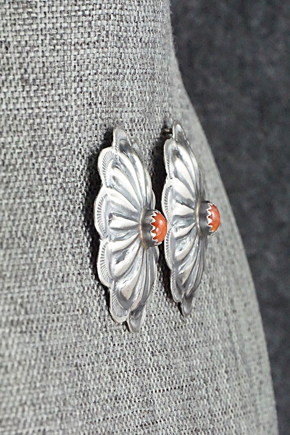 Spiny Oyster & Sterling Silver Earrings - Joan Begay