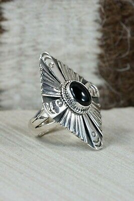 Navajo Onyx & Sterling Silver Ring - Henry Attakai - Size 8