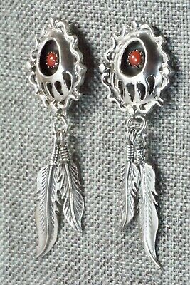 Coral and Sterling Silver Earrings - Navajo
