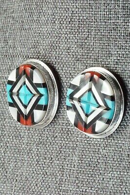 Multi Stone Inlay & Sterling Silver Earrings - Yelmo Natachu - High Lonesome Trading