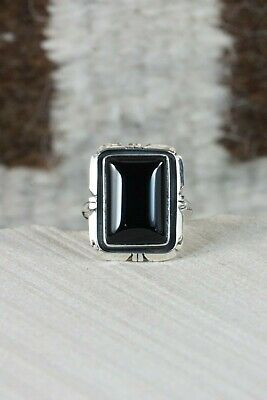 Navajo Onyx and Sterling Silver Ring - Amos Begay - Size 7 - High Lonesome Trading