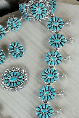 Turquoise & Sterling Silver Squash Blossom Set - Eunise Wilson