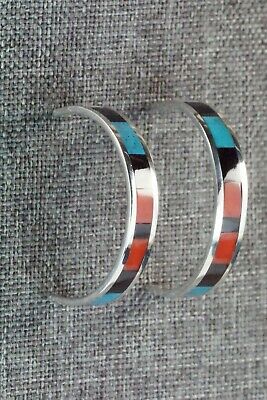 Multi Stone Inlay & Sterling Silver Hoop Earrings - Robin Chavez - High Lonesome Trading