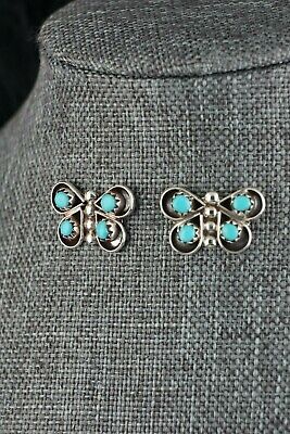 Zuni Turquoise and Sterling Silver Butterfly Earrings - Gloria Lonasee - High Lonesome Trading