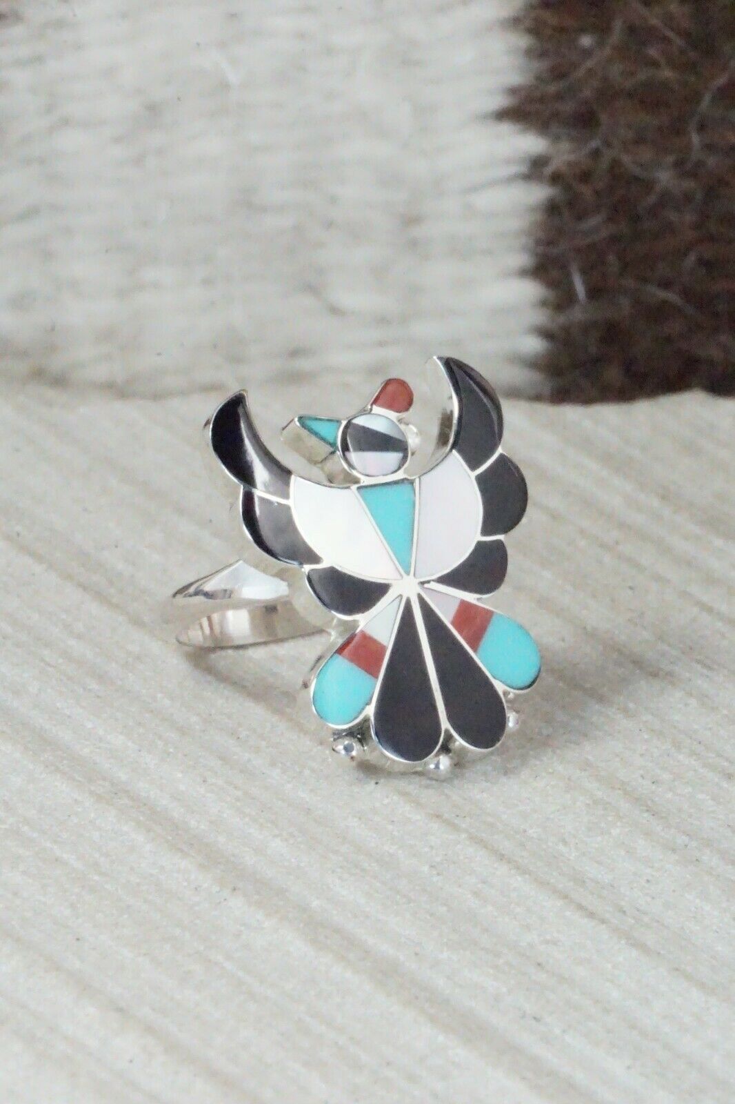 Multi Stone Inlay & Sterling Silver Ring - Breon Wallace - Size 6