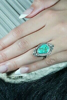 Navajo Turquoise and Sterling Silver Ring - Grace Kenneth - Size 7 - High Lonesome Trading