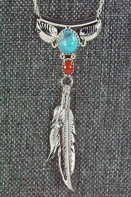 Turquoise, Coral & Sterling Silver Necklace - Sharon McCarthy
