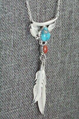 Turquoise, Coral & Sterling Silver Necklace - Sharon McCarthy