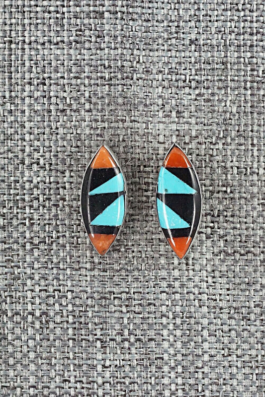 Multi Stone Inlay & Sterling Silver Earrings - Monica Johnson