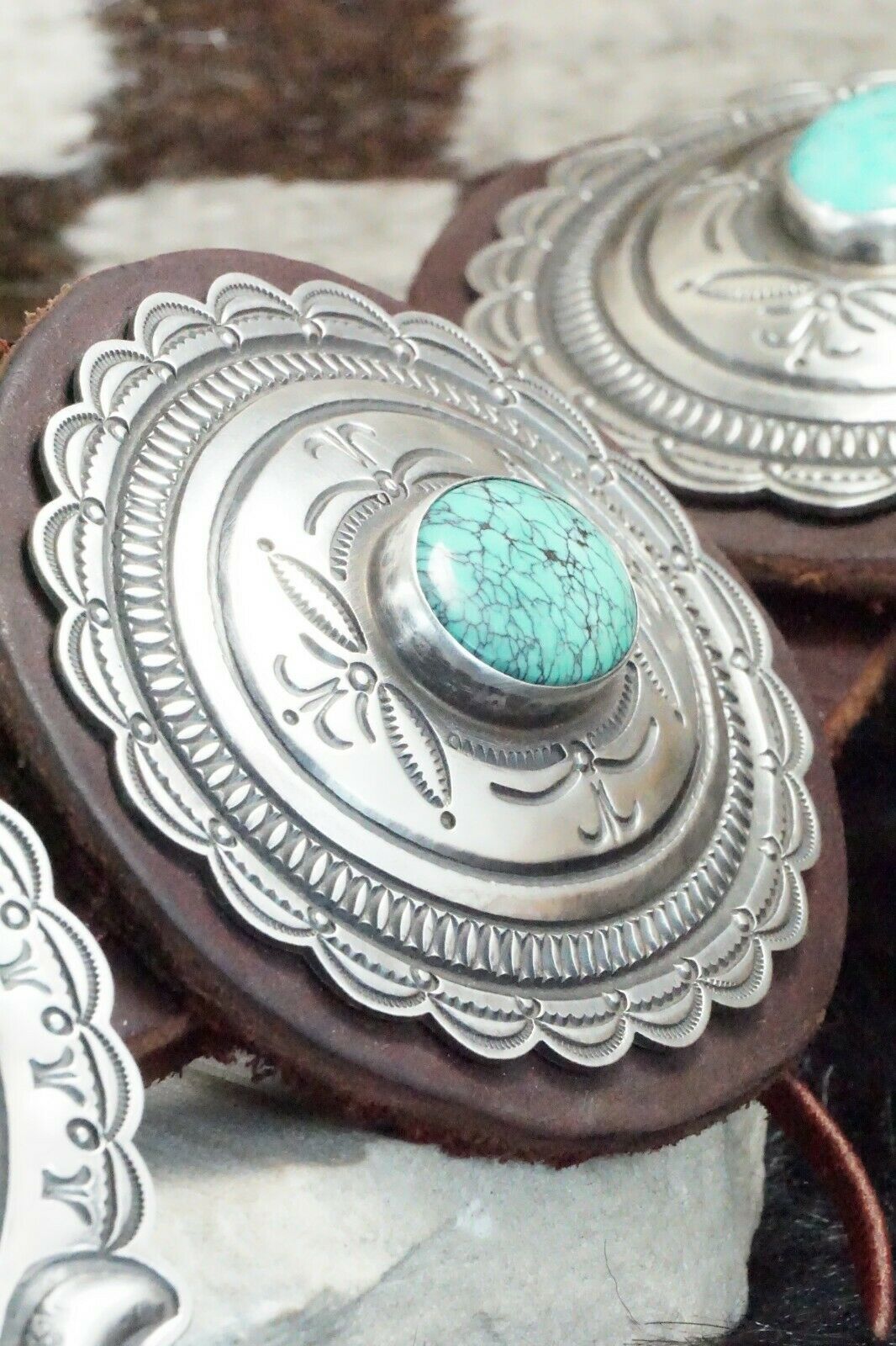 Turquoise & Sterling Silver Concho Belt - Roland Dixson