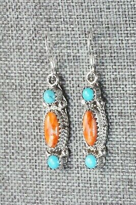 Turquoise, Spiny Oyster and Sterling Silver Earrings - Harris Largo