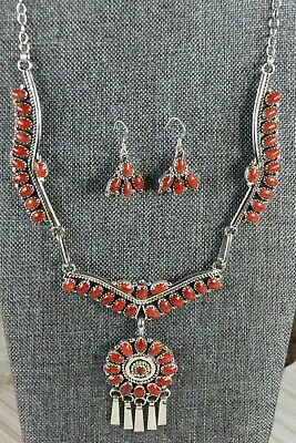 Navajo Coral & Sterling Silver Necklace and Earrings Set - Nelson Harry - High Lonesome Trading