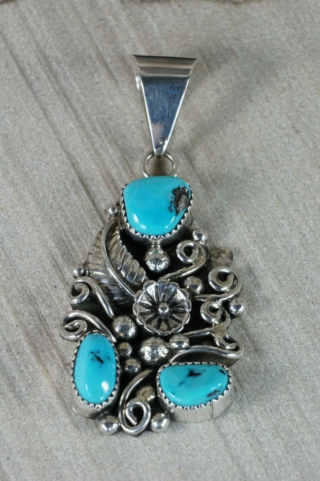Navajo Turquoise and Sterling Silver Pendant - High Lonesome Trading