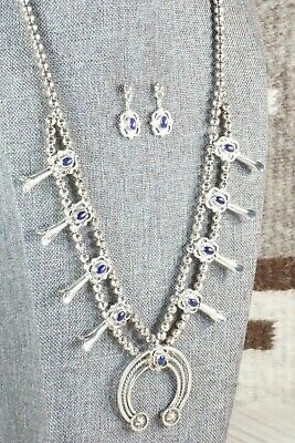 Lapis & Sterling Silver Squash Blossom & Earrings - Tom Lewis