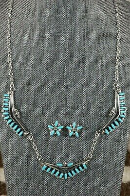 Zuni Turquoise & Sterling Silver Necklace & Earrings Set - Veronica Martza - High Lonesome Trading
