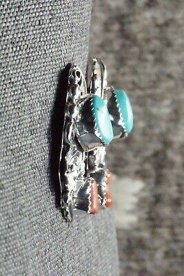 Turquoise, Coral & Sterling Silver Earrings - Harry B Yazzie