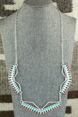 Turquoise, Coral & Sterling Silver Necklace - Fadrian Bowannie